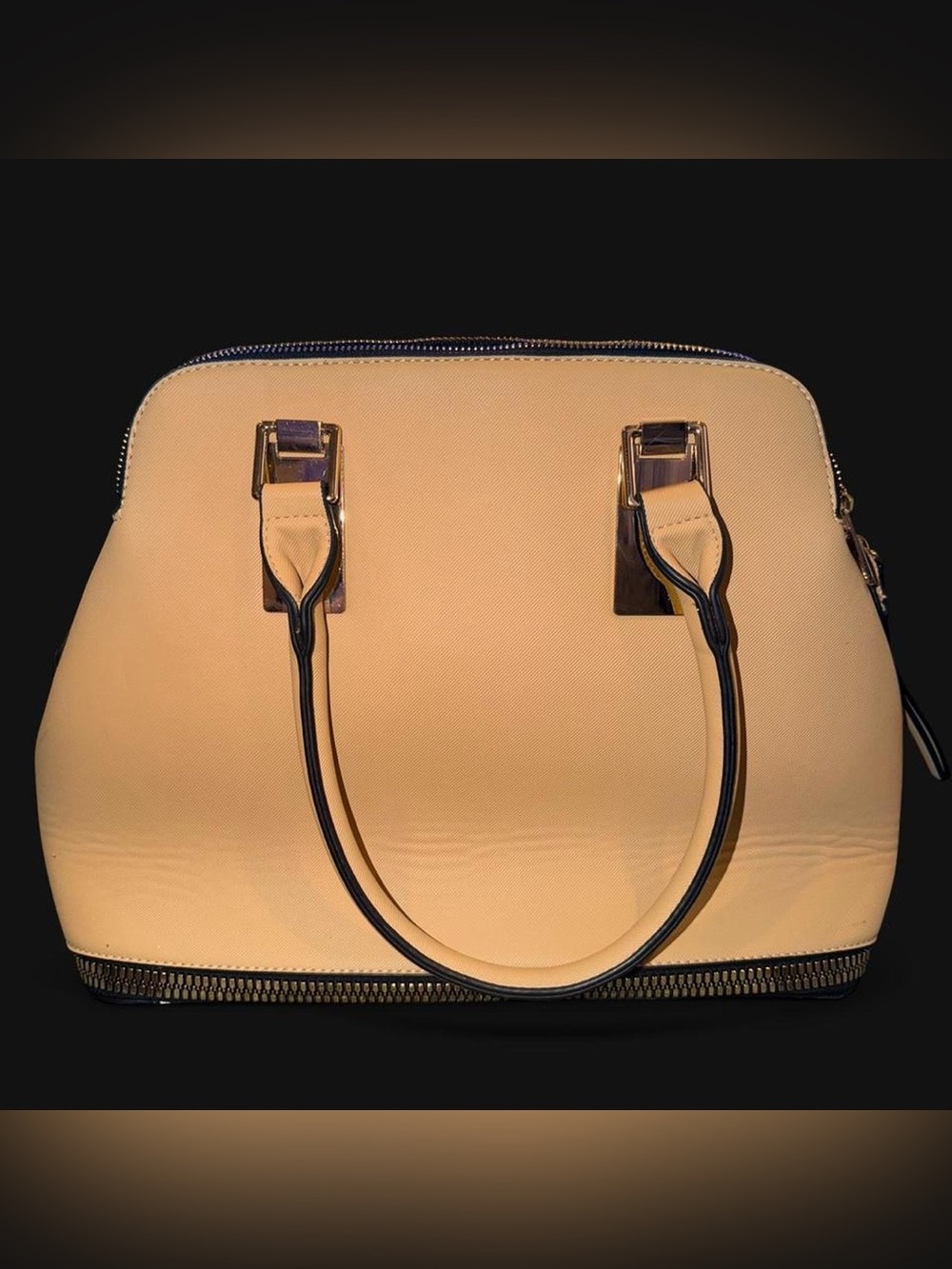 Elegant Cream Dome Satchel with Gold Hardware no long strap